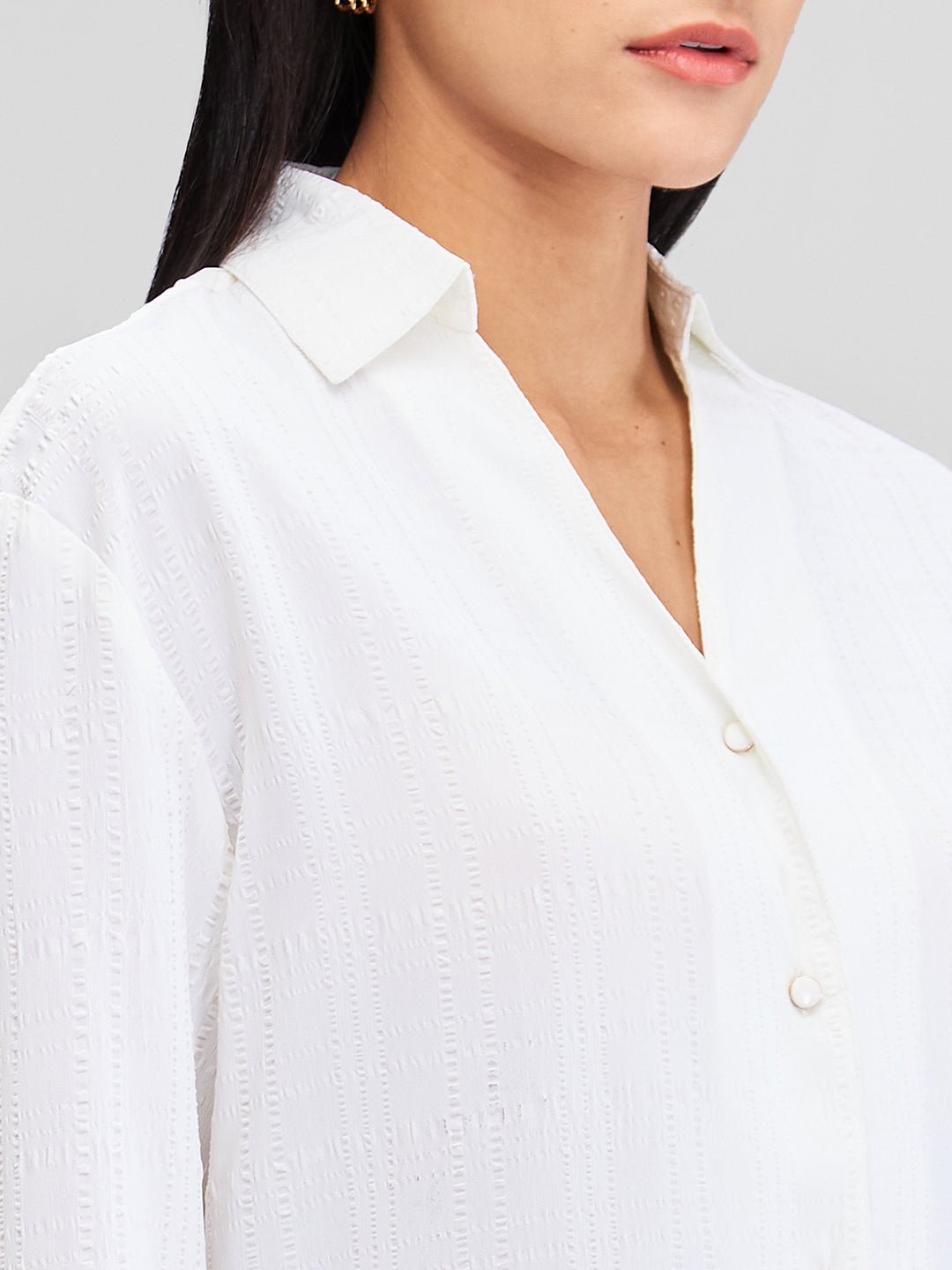 Spykar White Regular Fit Solid Full Sleeves Shirt For Women