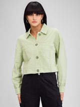 Women Shirt Solid Green Boxy Fit