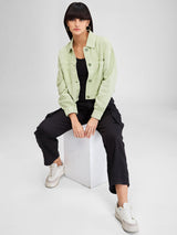Women Shirt Solid Green Boxy Fit