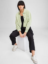 Women Shirt Solid Green Boxy Fit