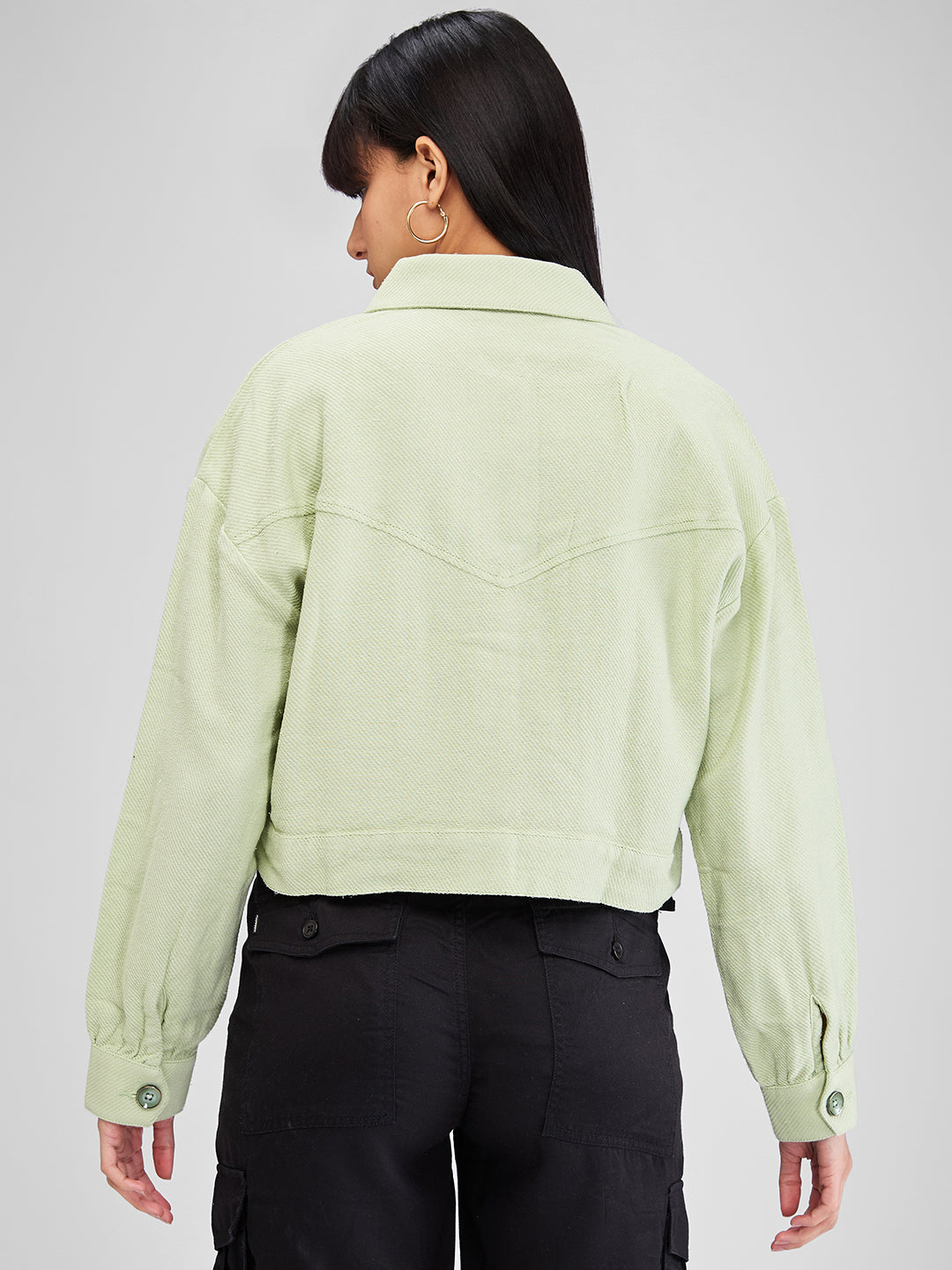 Women Shirt Solid Green Boxy Fit