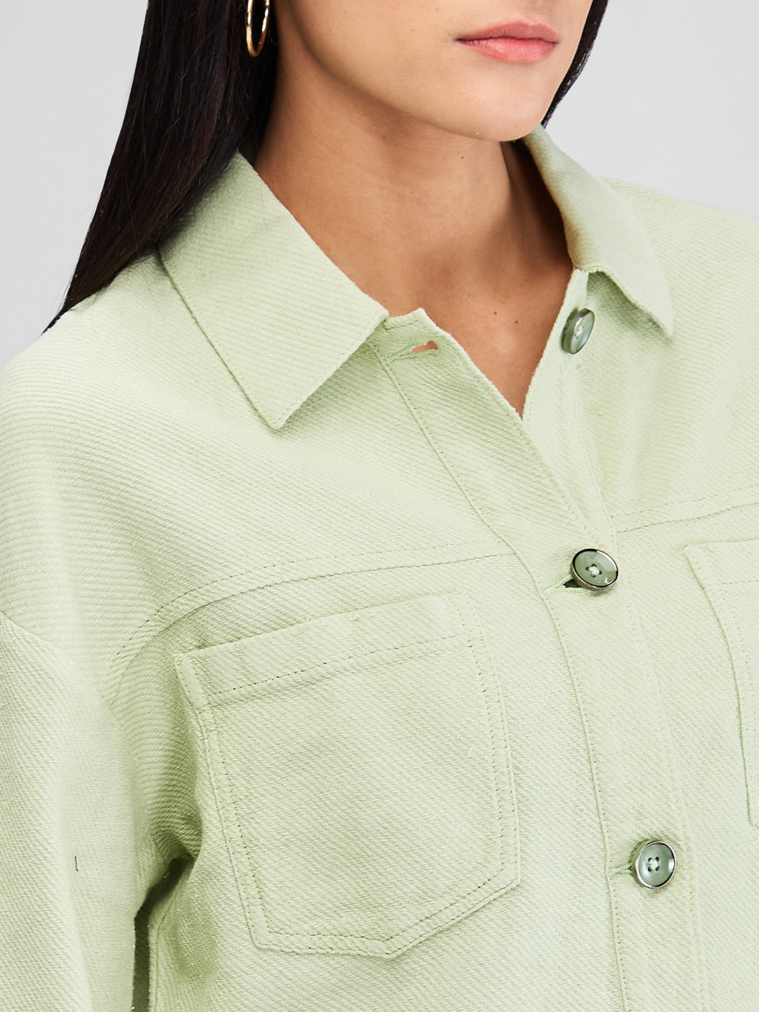 Spykar Green Boxy Fit Solid Full Sleeves Shirt For Women