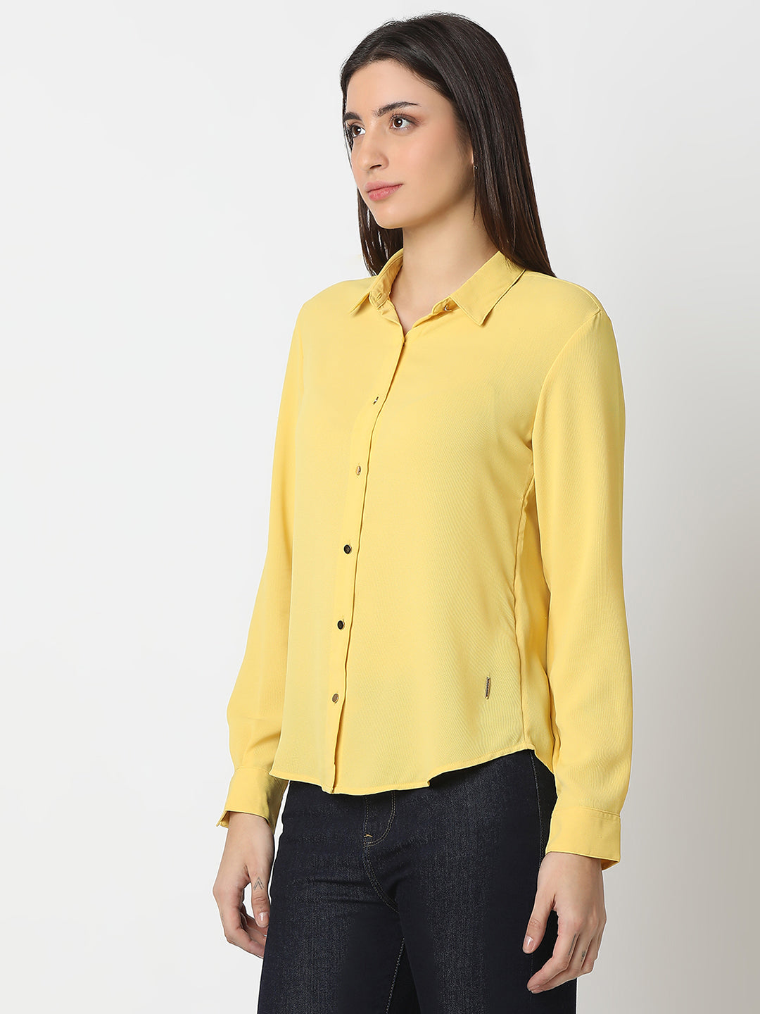 Spykar Powder Yellow Regular Fit Full Sleeve Shirt For Women