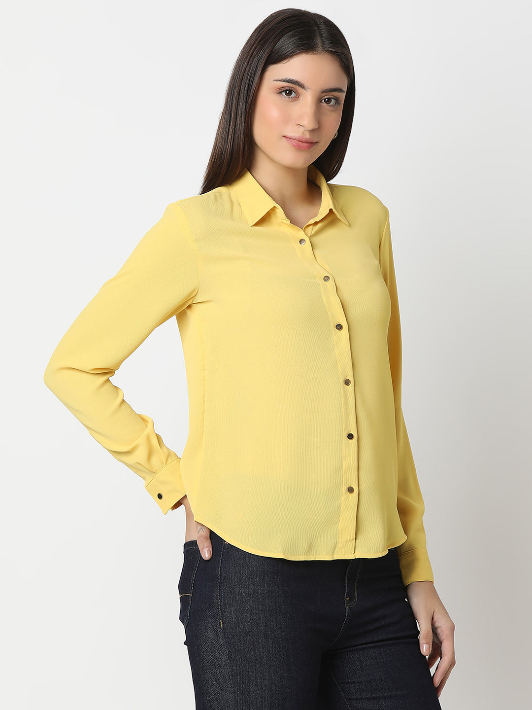 Spykar Powder Yellow Regular Fit Full Sleeve Shirt For Women