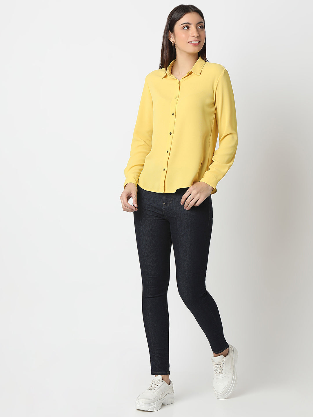 Spykar Powder Yellow Regular Fit Full Sleeve Shirt For Women