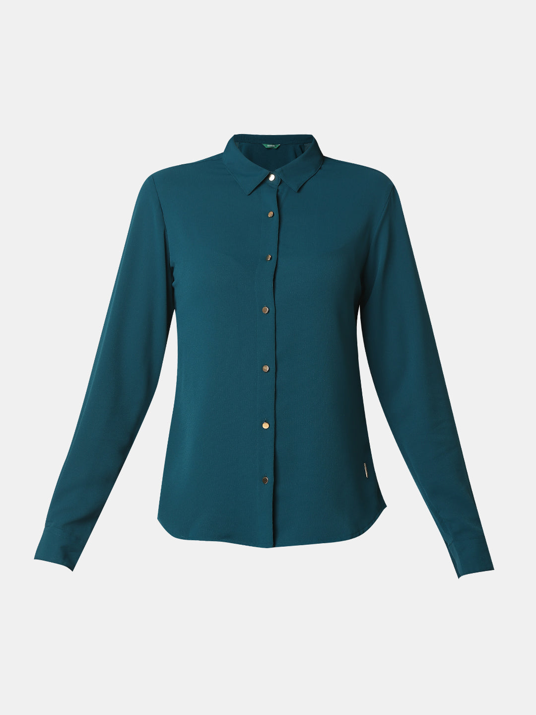 Spykar Teal Blue Regular Fit Full Sleeves Shirt For Women