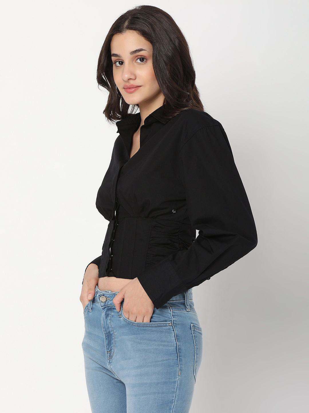 Spykar Black Slim Fit Casual Shirts For Women