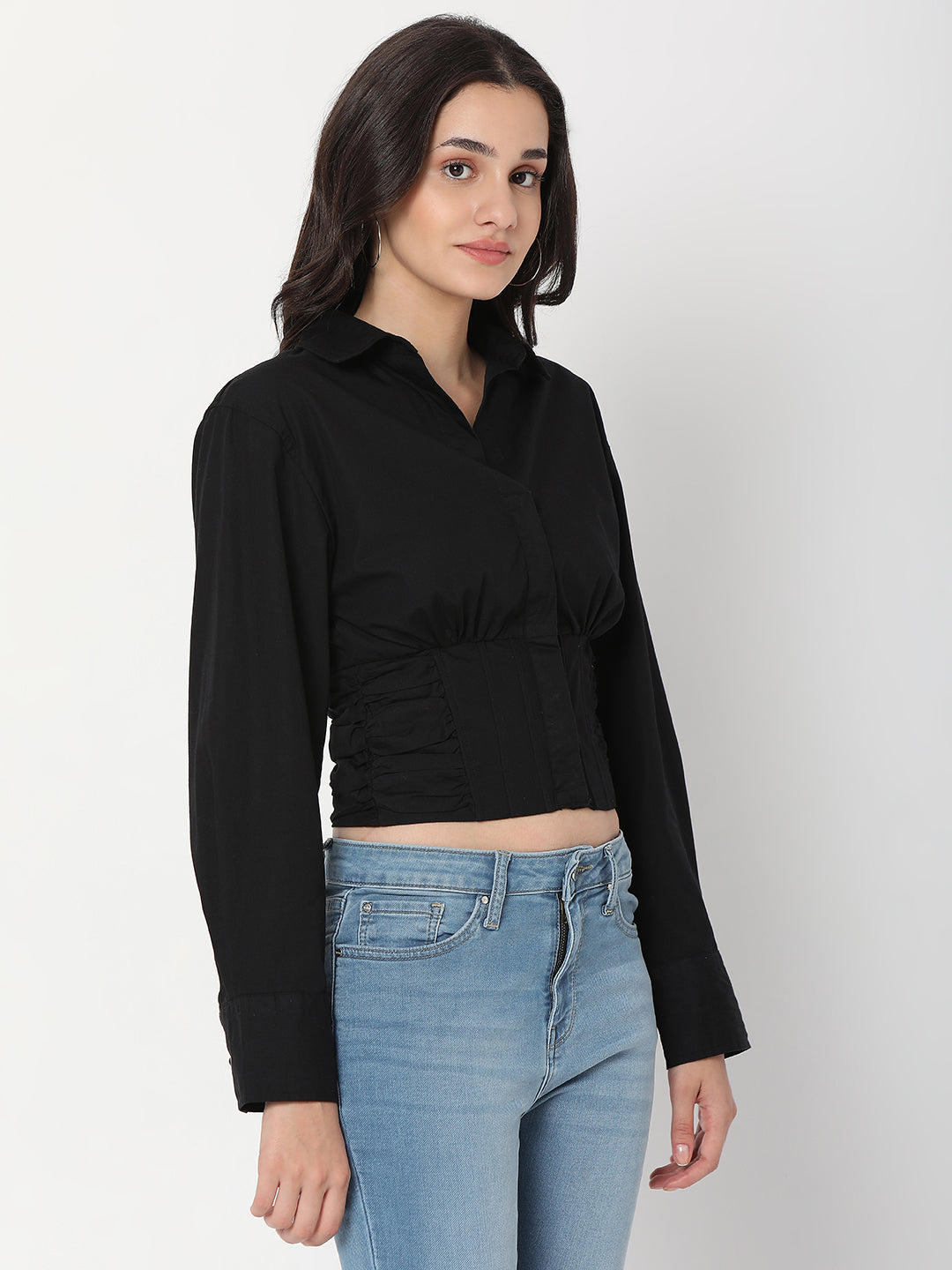 Spykar Black Slim Fit Casual Shirts For Women