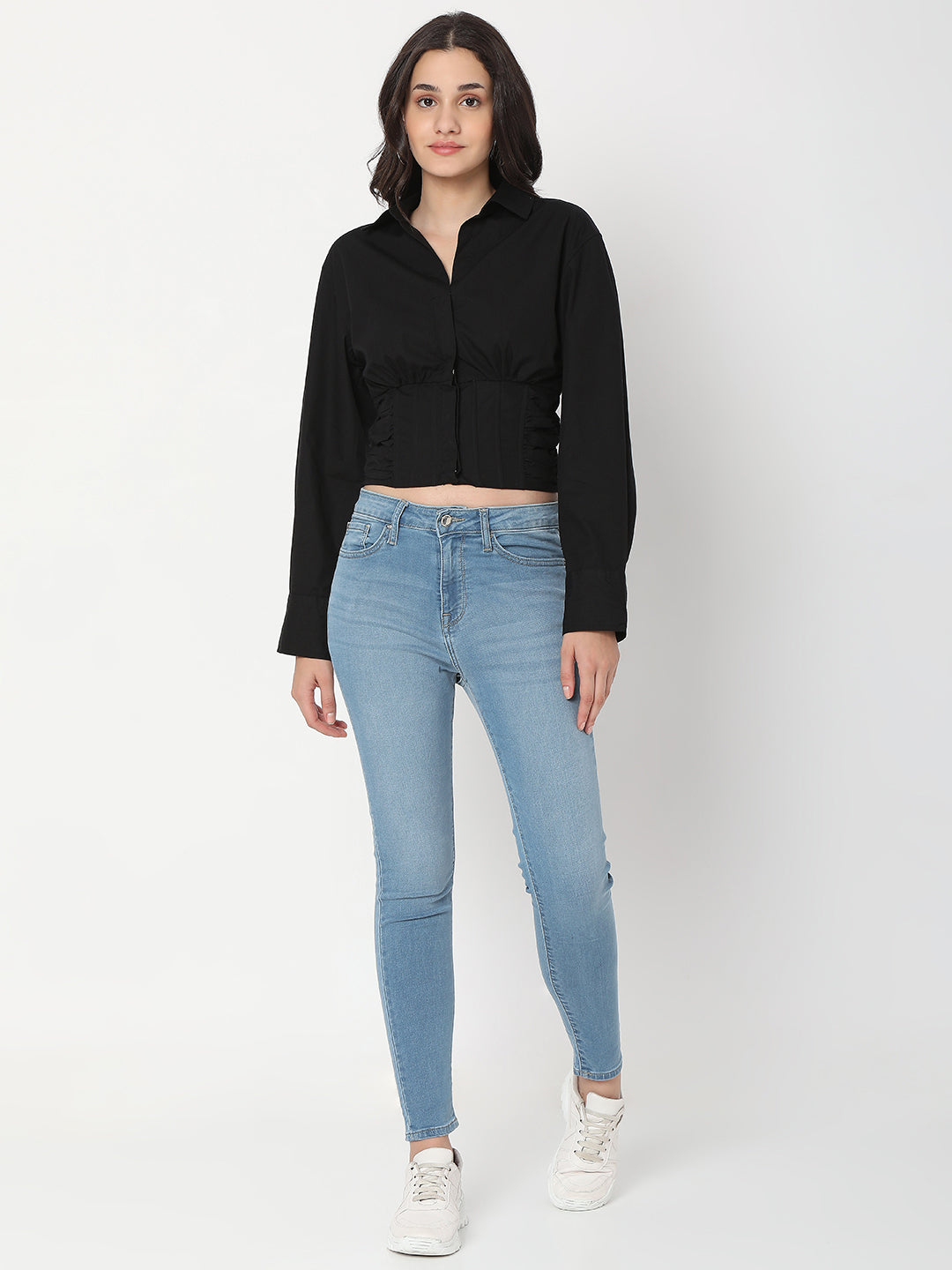 Spykar Black Slim Fit Casual Shirts For Women