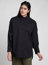 Women Shirt Solid Black Oversize Fit