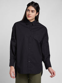 Women Shirt Solid Black Oversize Fit
