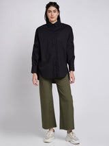 Women Shirt Solid Black Oversize Fit