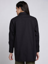 Women Shirt Solid Black Oversize Fit