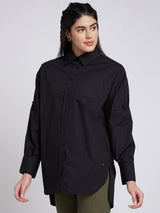 Women Shirt Solid Black Oversize Fit