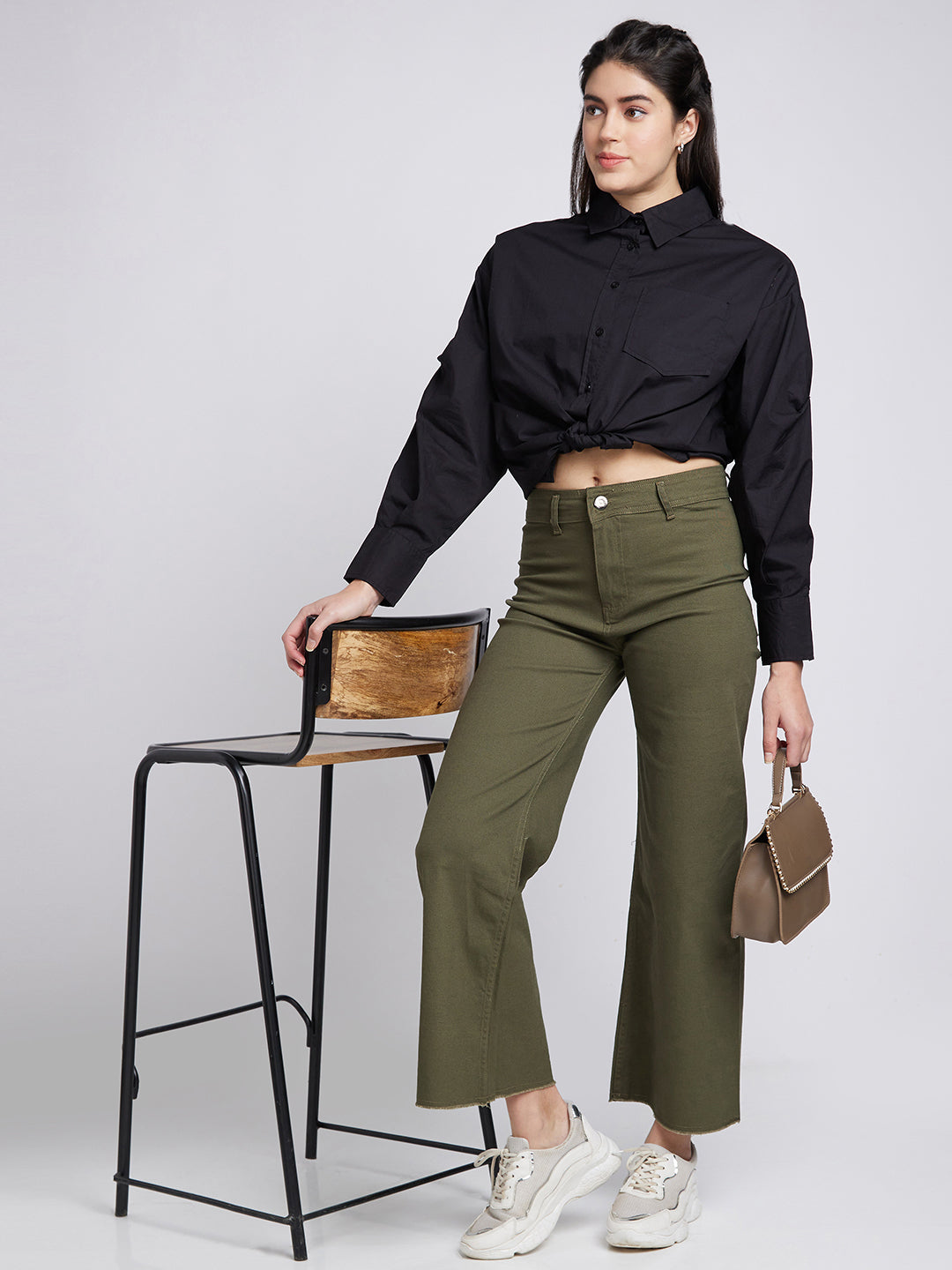 Women Shirt Solid Black Oversize Fit
