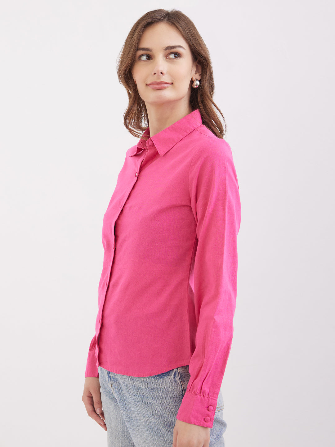 Spykar Luminous Pink Regular Fit Casual Shirts For Women