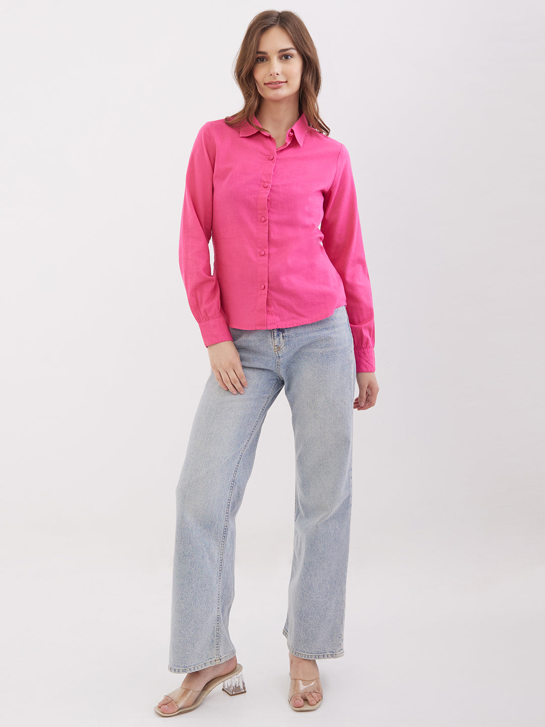 Spykar Luminous Pink Regular Fit Casual Shirts For Women