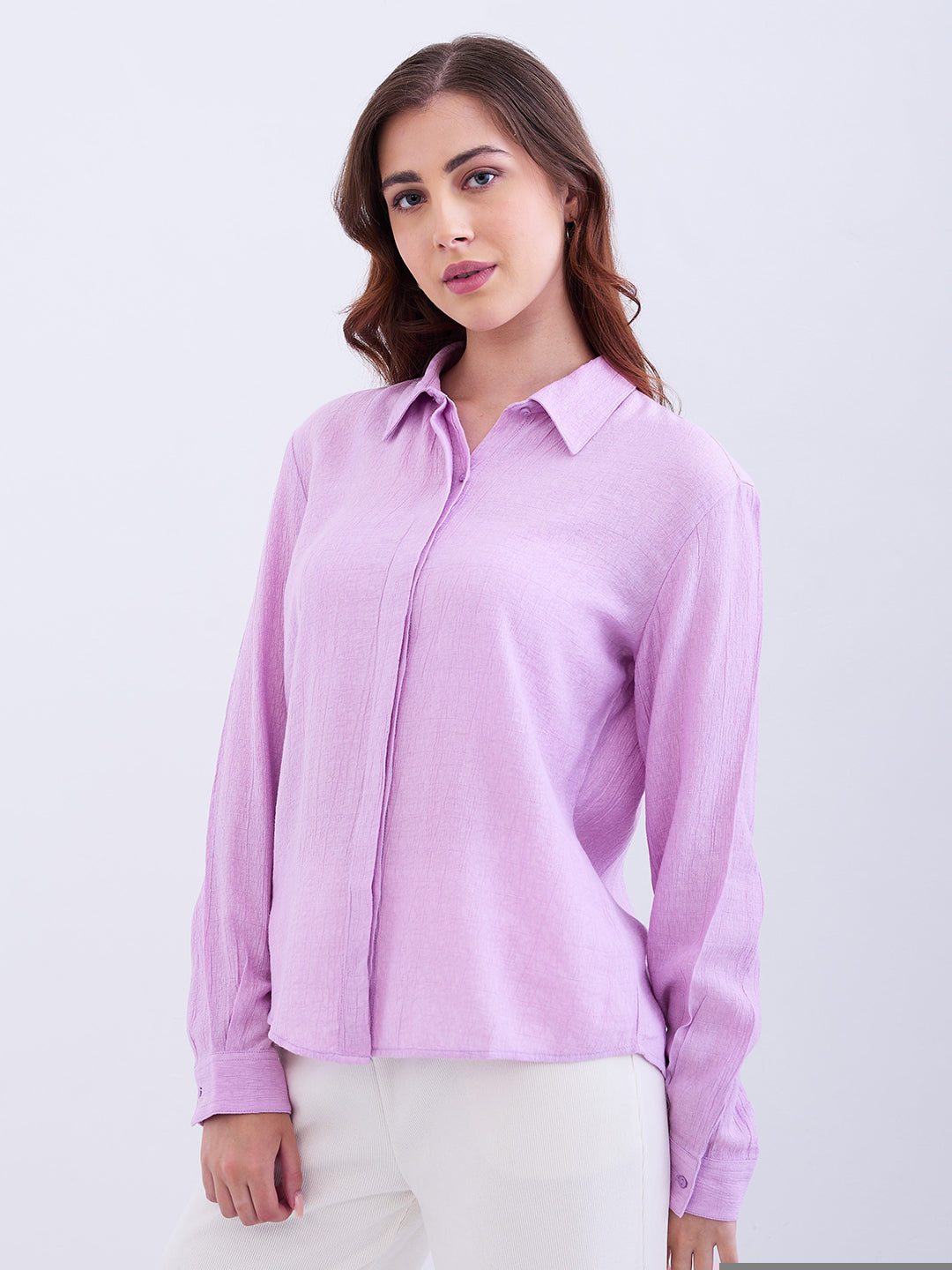 Spykar Orchid Purple Regular Fit Casual Shirts For Women