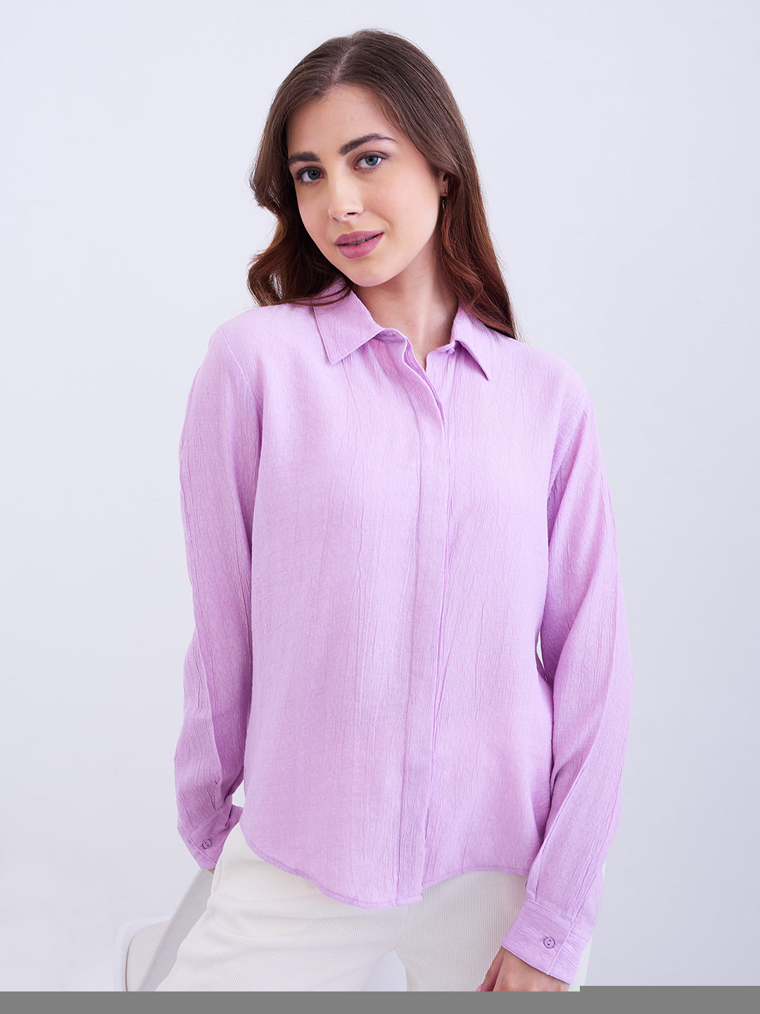 Spykar Orchid Purple Regular Fit Casual Shirts For Women