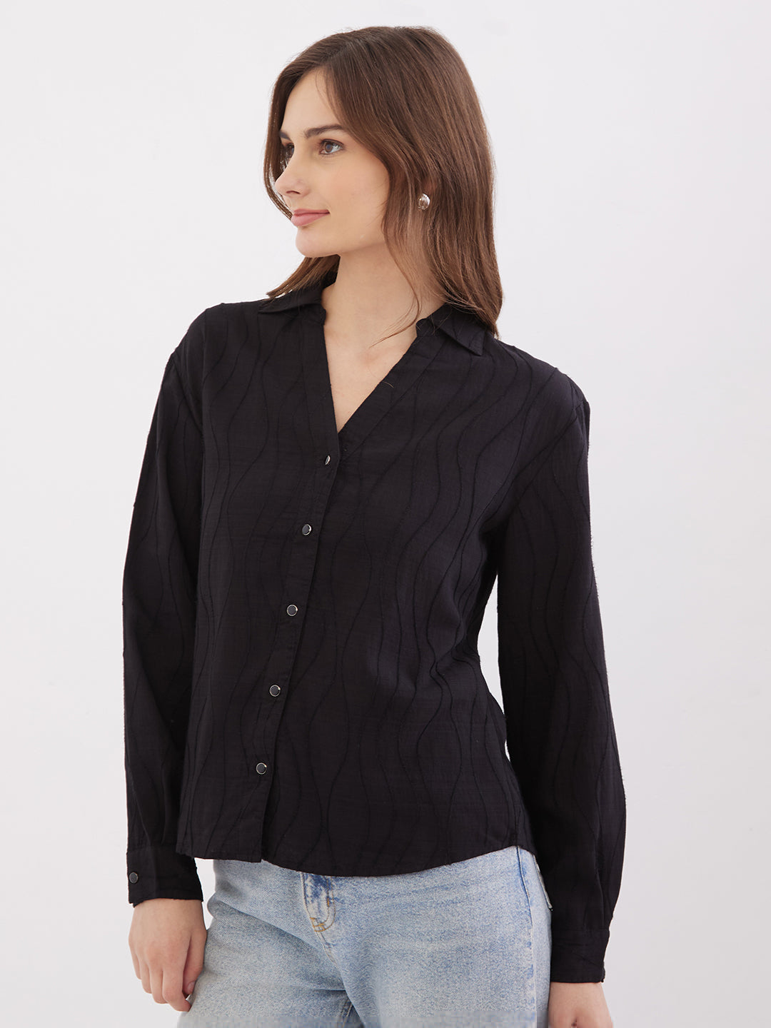 Spykar Black Regular Fit Casual Shirts For Women
