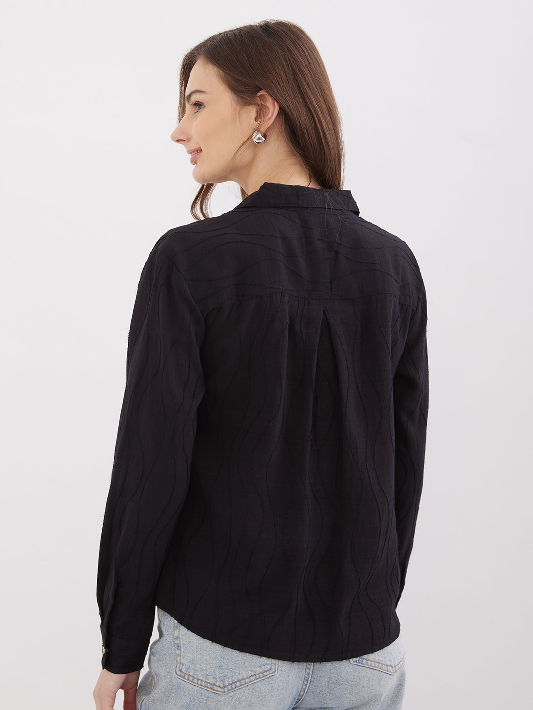 Spykar Black Regular Fit Casual Shirts For Women