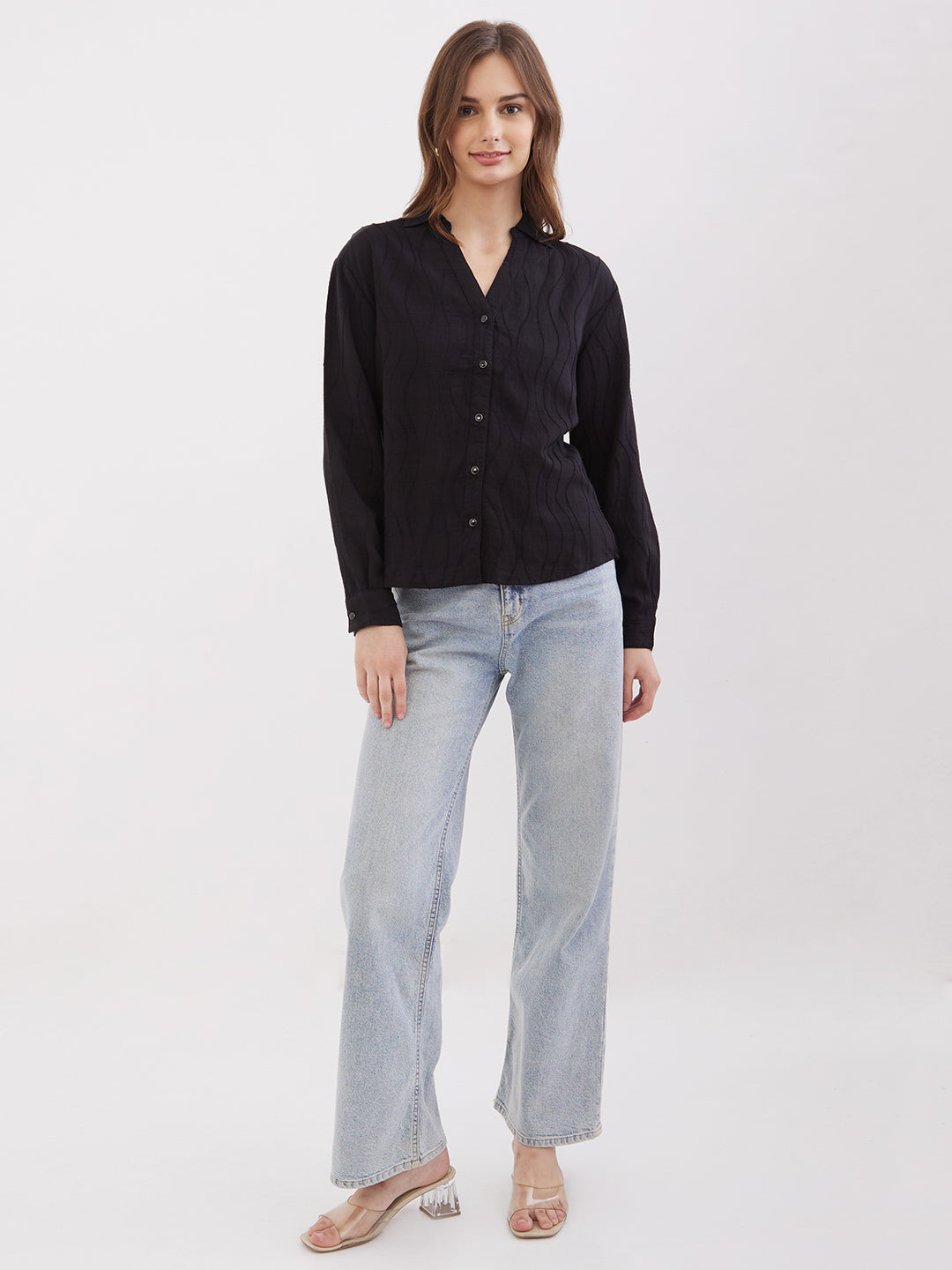 Spykar Black Regular Fit Casual Shirts For Women
