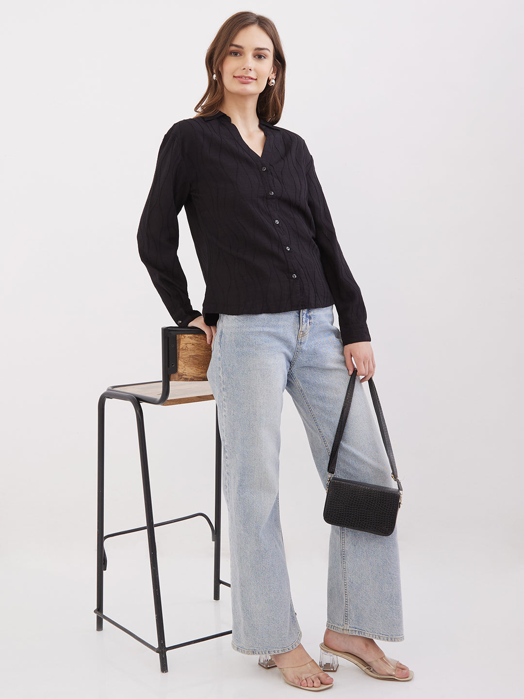 Spykar Black Regular Fit Casual Shirts For Women