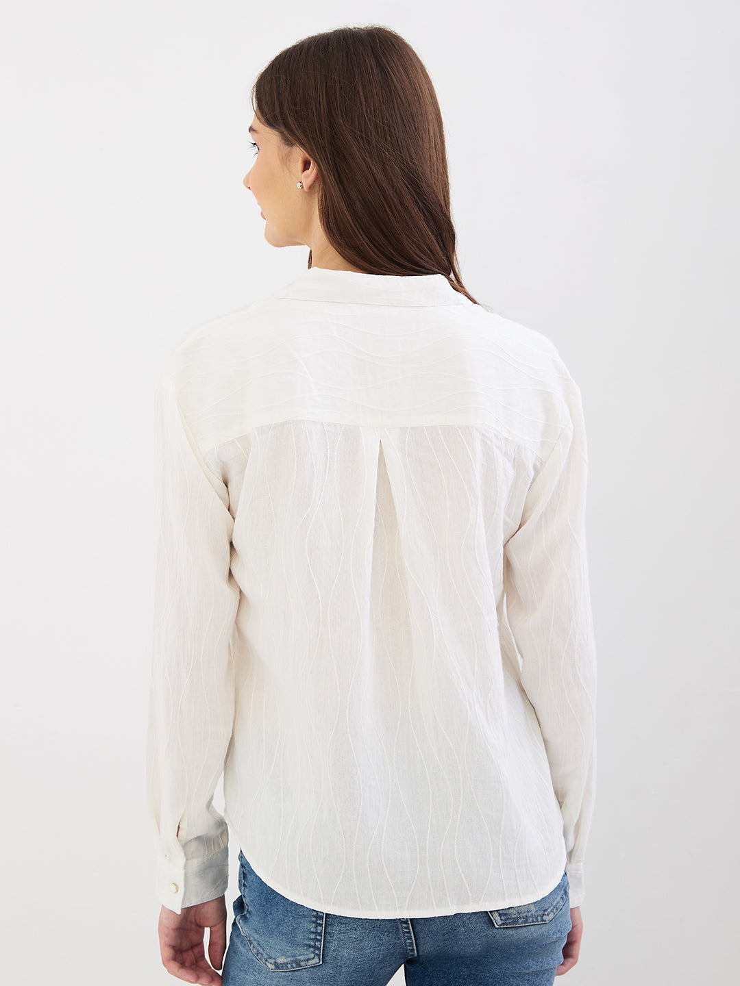 Spykar Off White Regular Fit Casual Shirts For Women