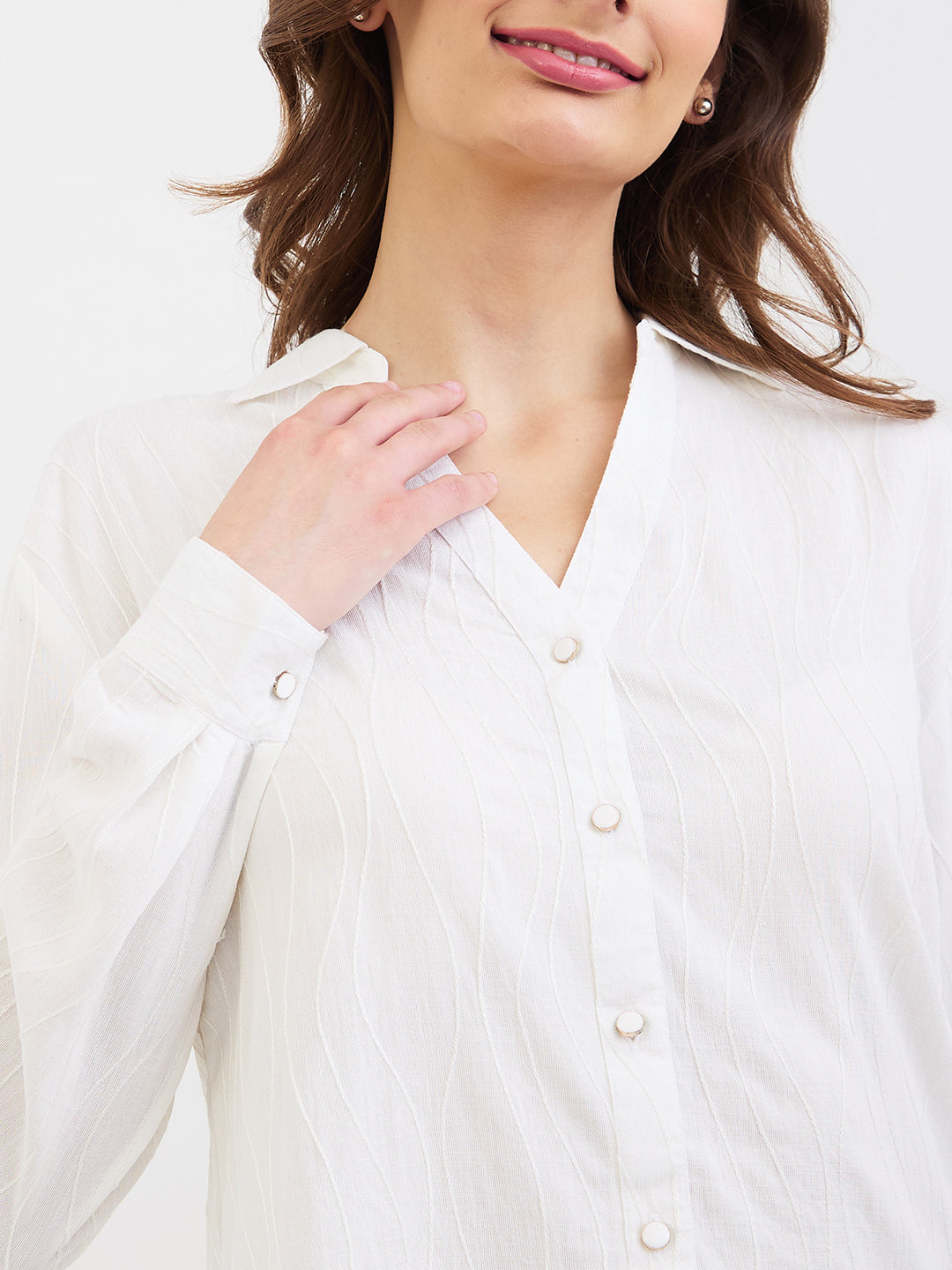 Spykar Off White Regular Fit Casual Shirts For Women
