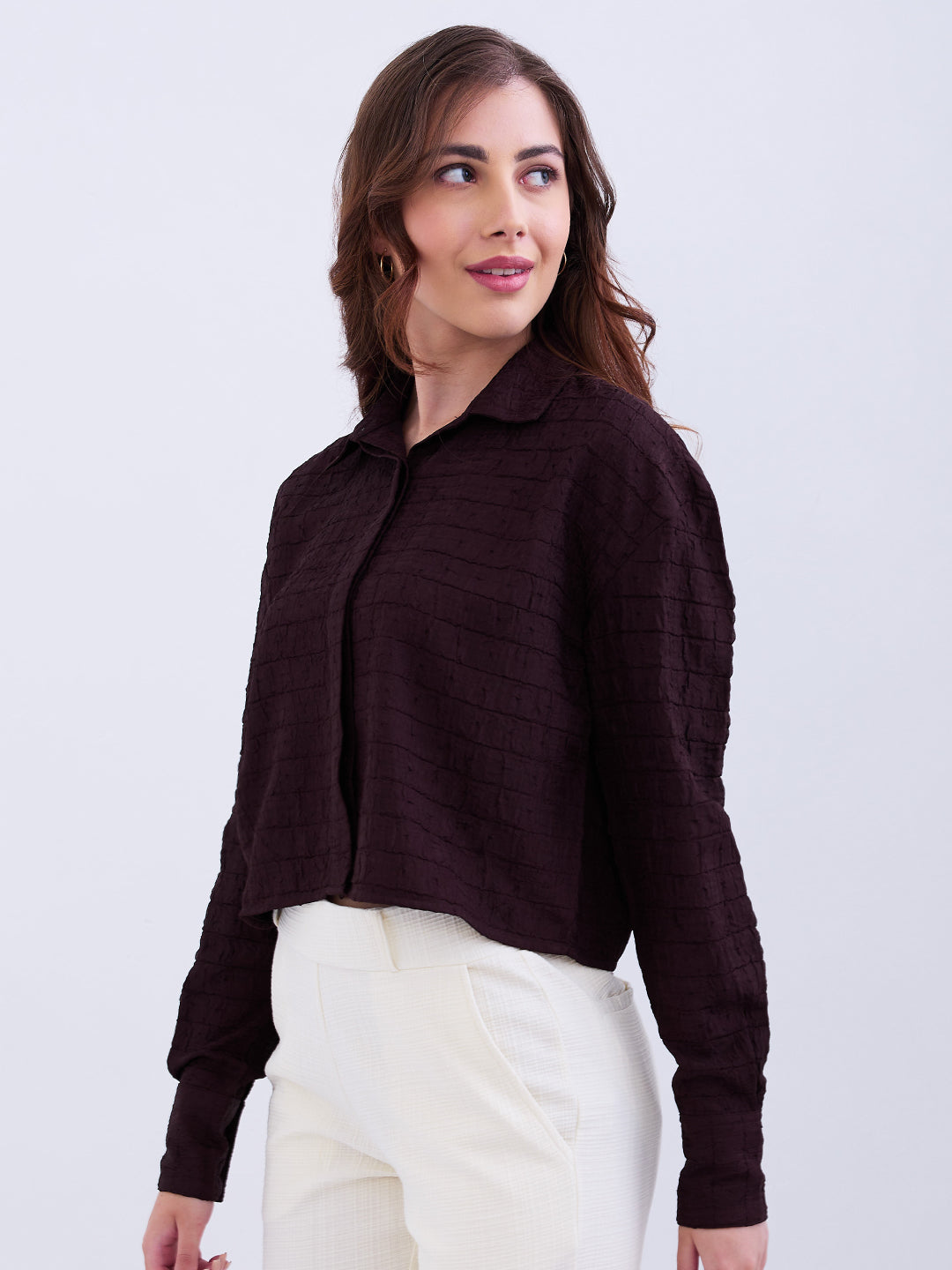 Spykar Dark Coffee Brown Loose Fit Casual Shirts For Women