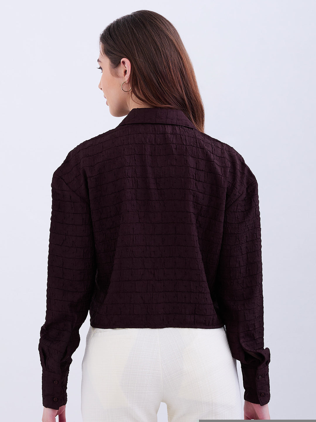 Spykar Dark Coffee Brown Loose Fit Casual Shirts For Women