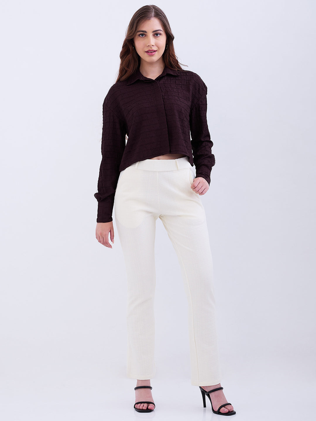 Spykar Dark Coffee Brown Loose Fit Casual Shirts For Women