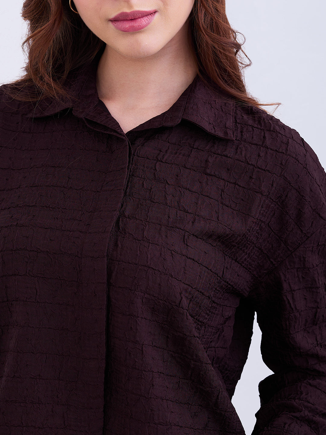 Spykar Dark Coffee Brown Loose Fit Casual Shirts For Women