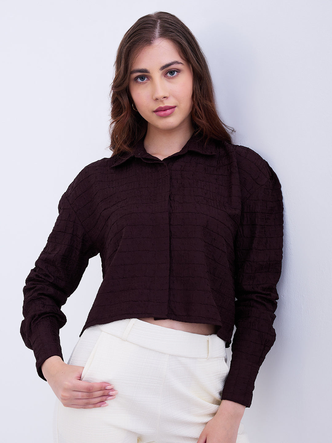 Spykar Dark Coffee Brown Loose Fit Casual Shirts For Women