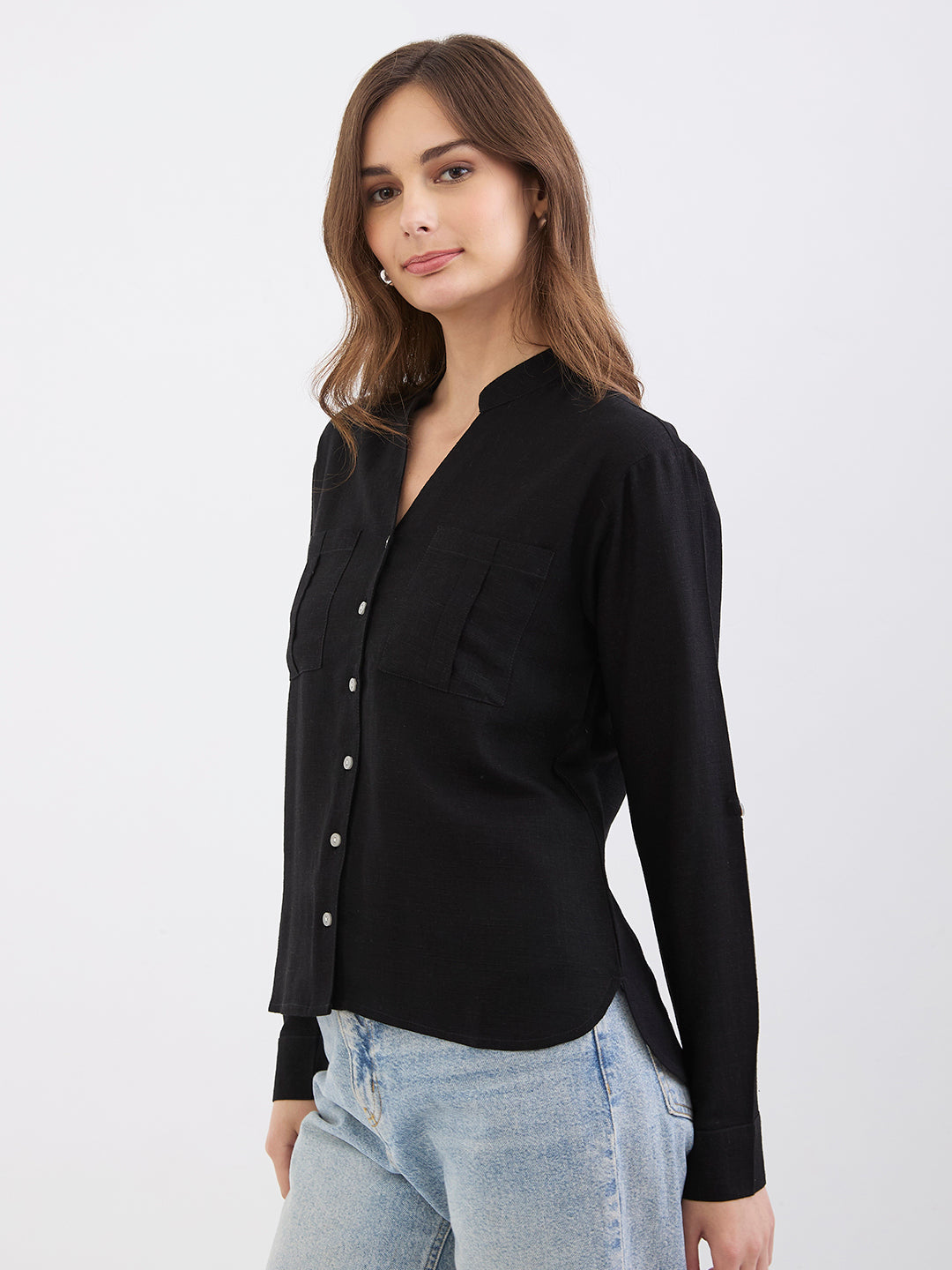 Spykar Black Loose Fit Casual Shirts For Women