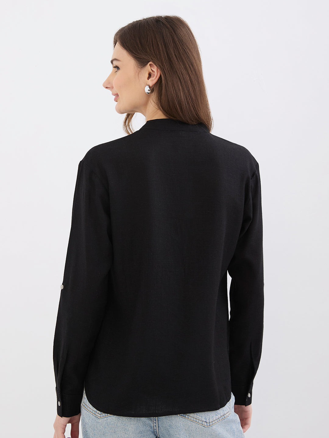 Women Shirt Black Loose Fit