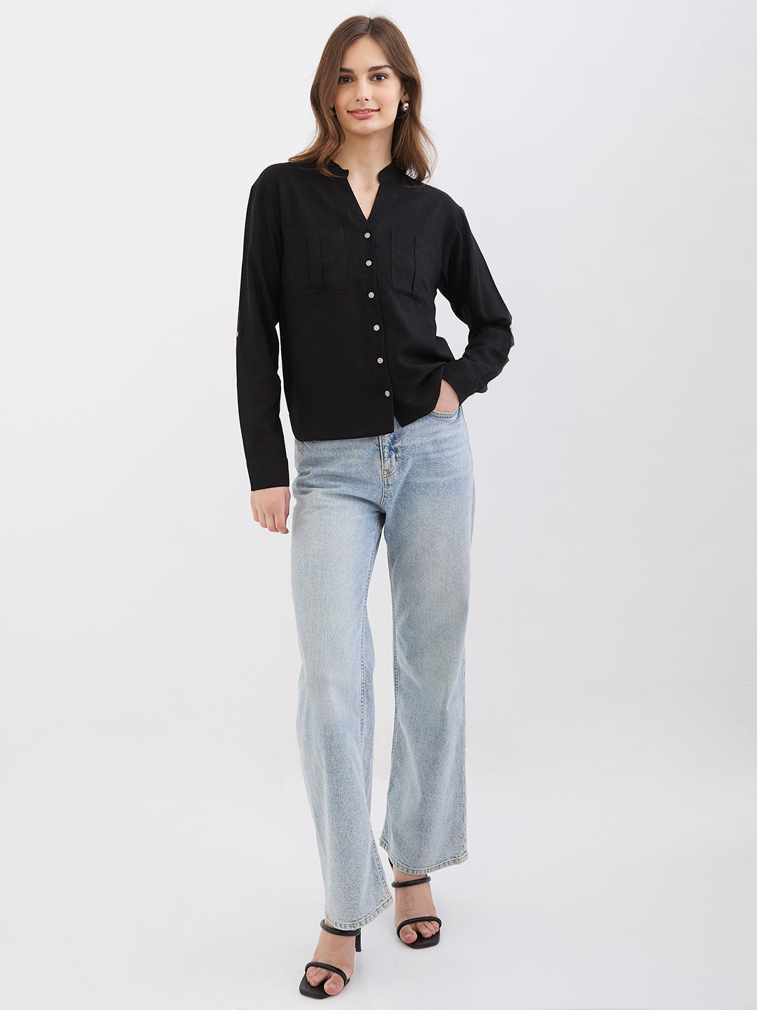 Women Shirt Black Loose Fit