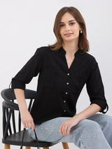 Women Shirt Black Loose Fit