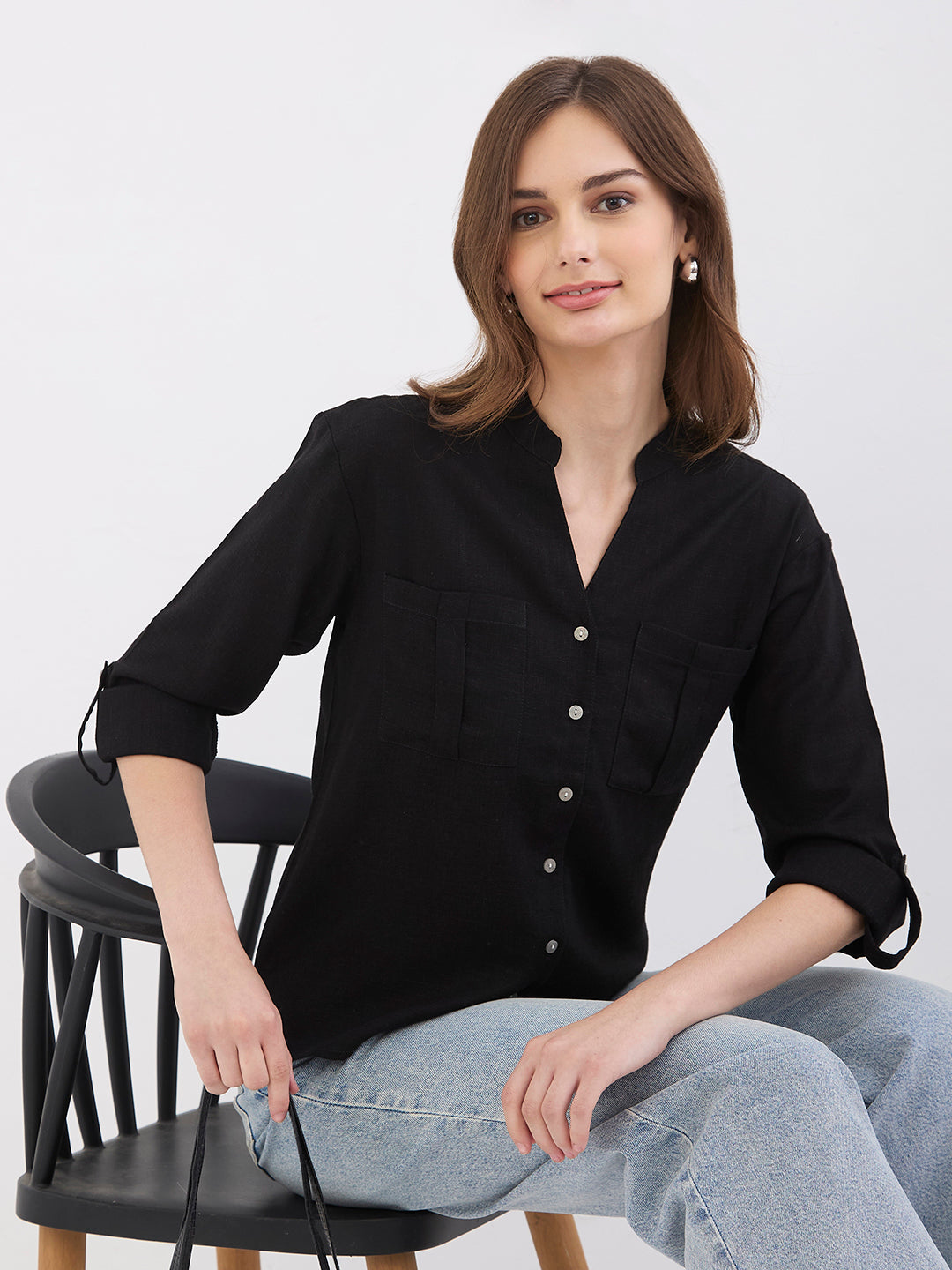 Women Shirt Black Loose Fit