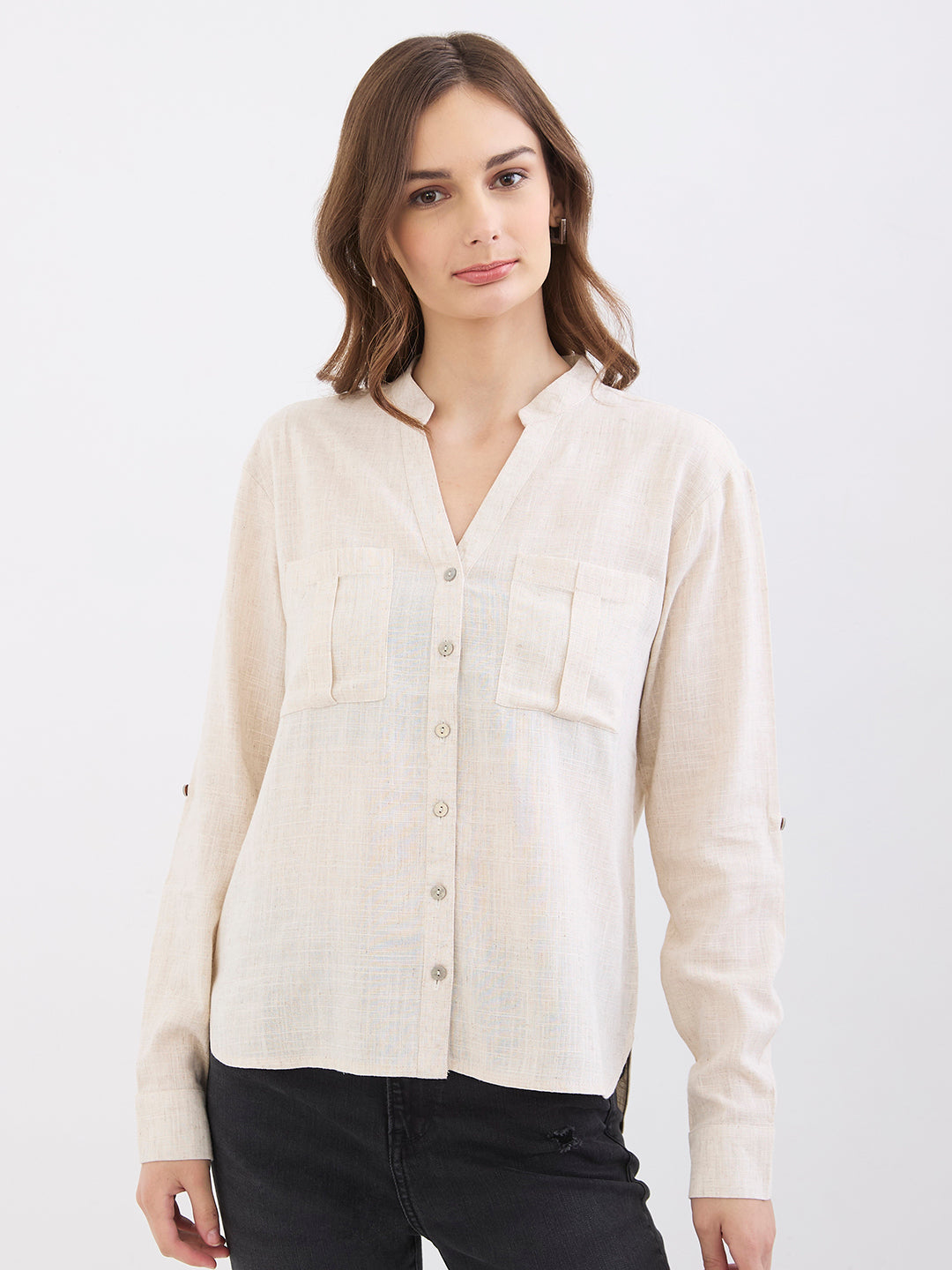 Women Shirt Beige Loose Fit