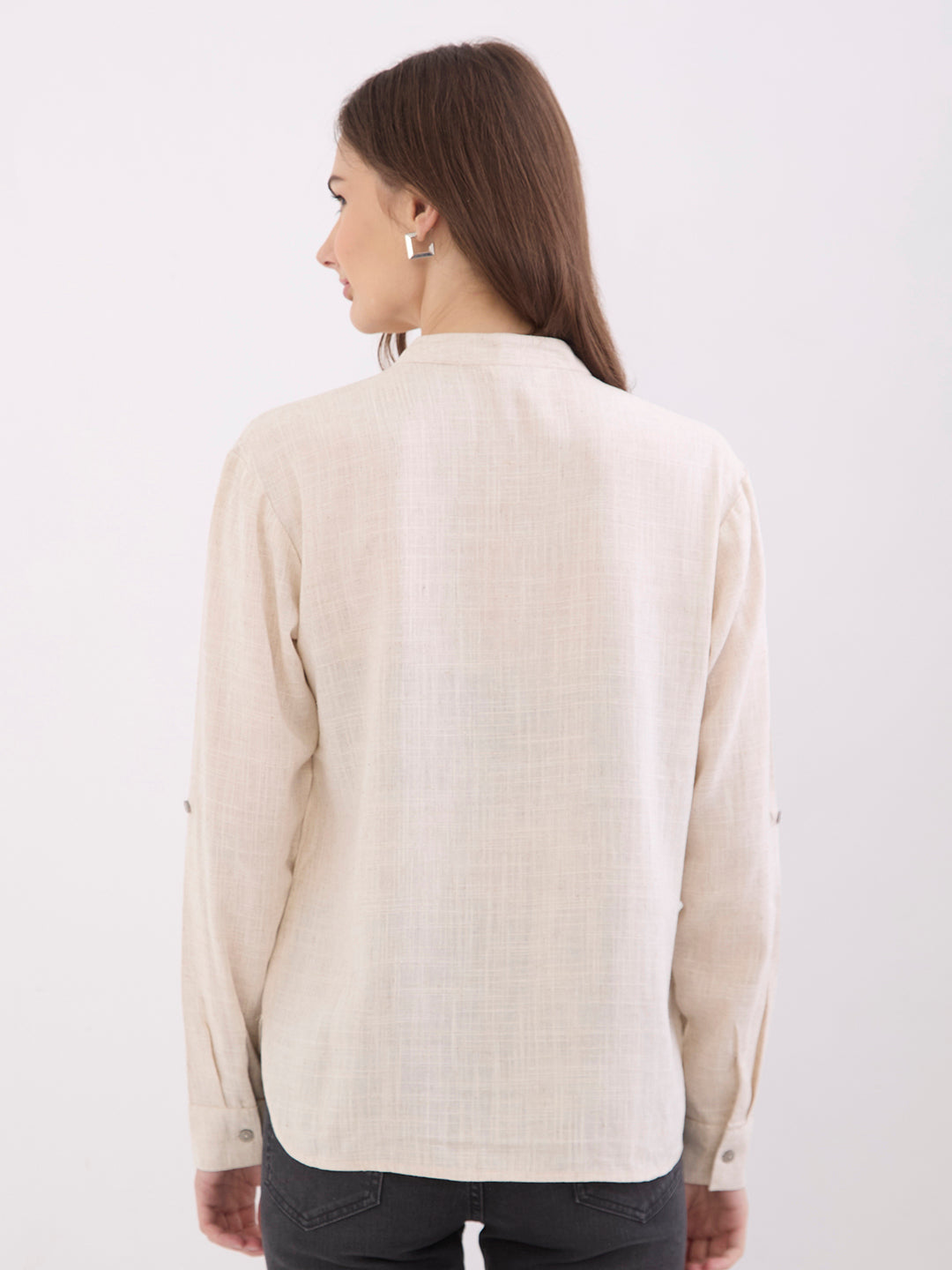 Spykar Ecru Loose Fit Casual Shirts For Women