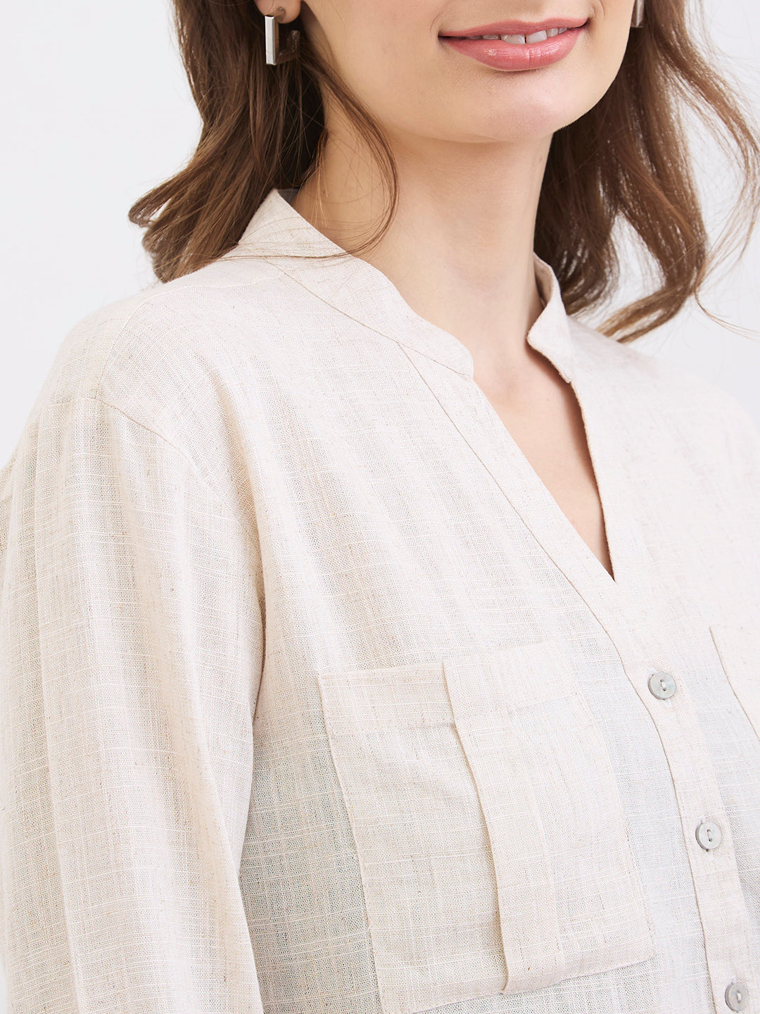 Spykar Ecru Loose Fit Casual Shirts For Women