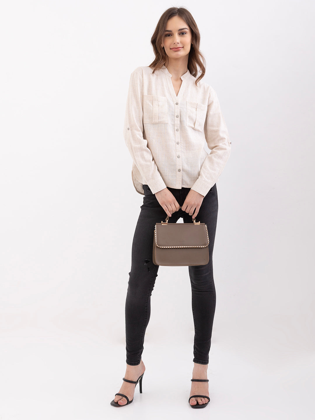 Spykar Ecru Loose Fit Casual Shirts For Women