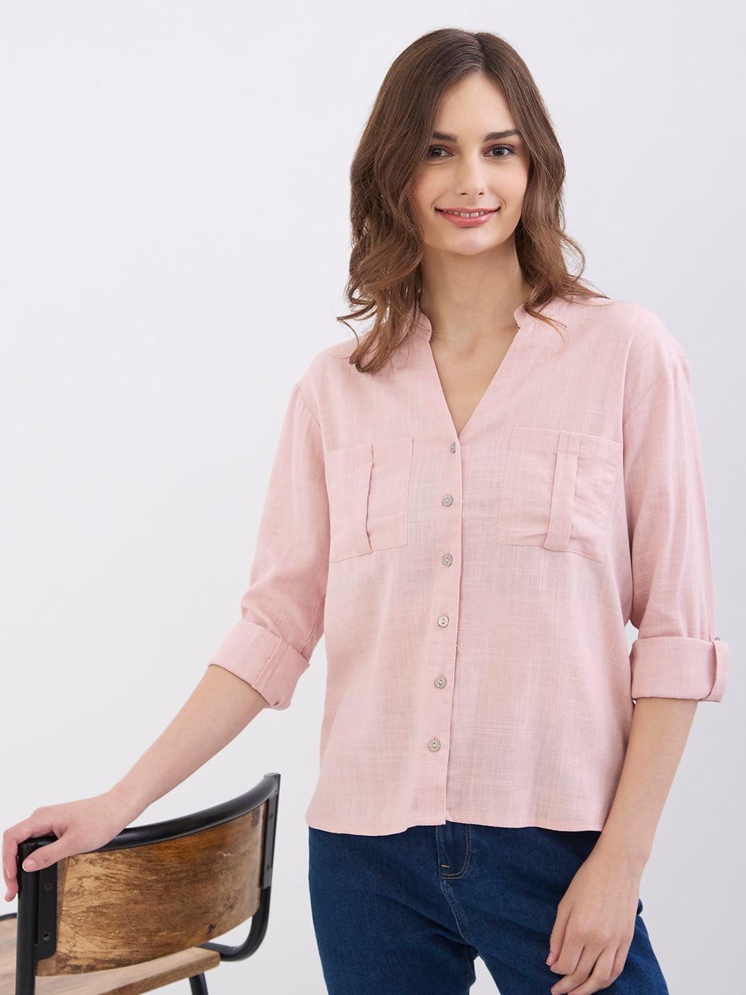 Spykar Pink Loose Fit Casual Shirts For Women