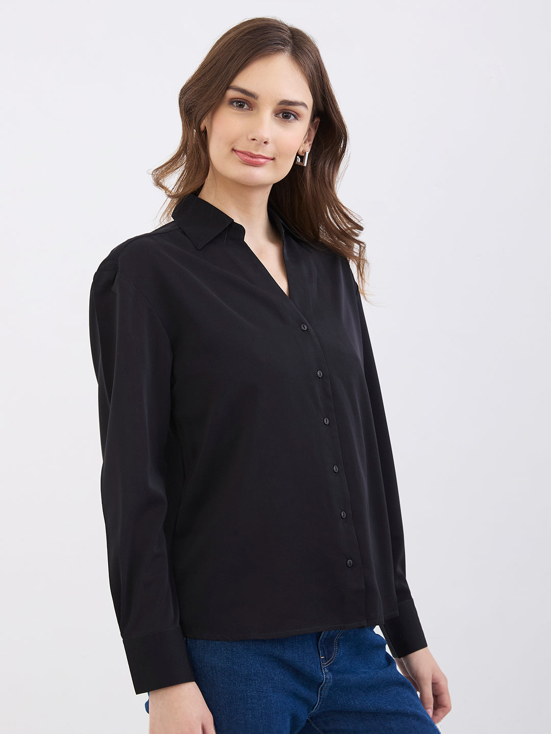 Spykar Black Regular Fit Casual Shirts For Women
