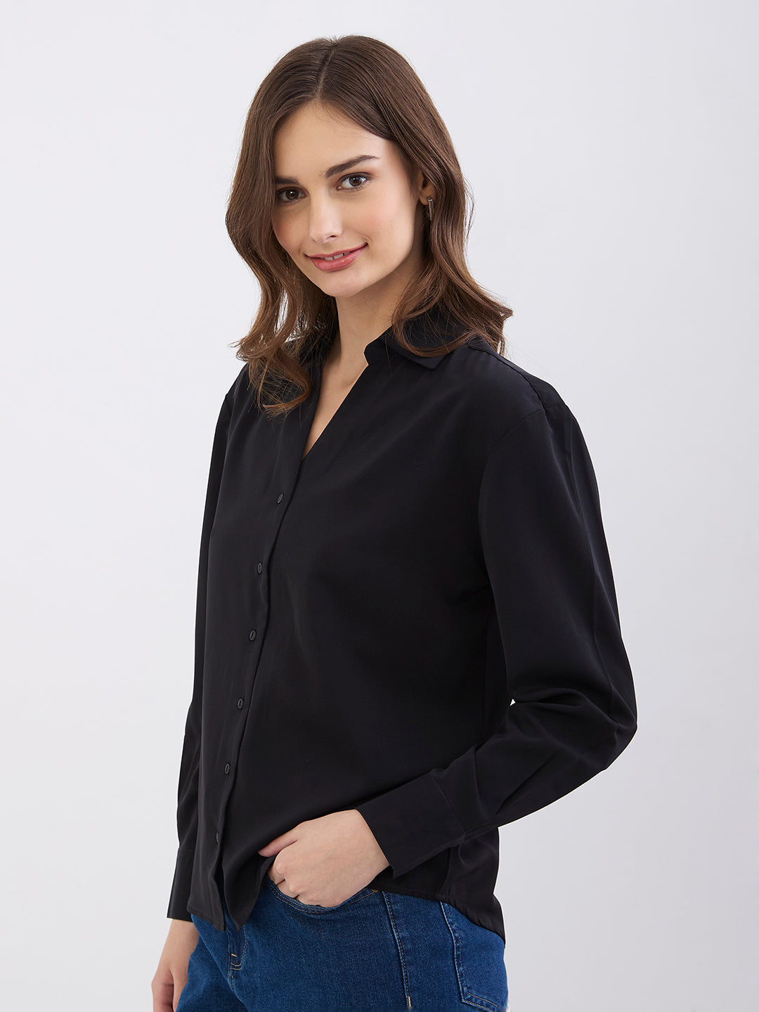 Spykar Black Regular Fit Casual Shirts For Women