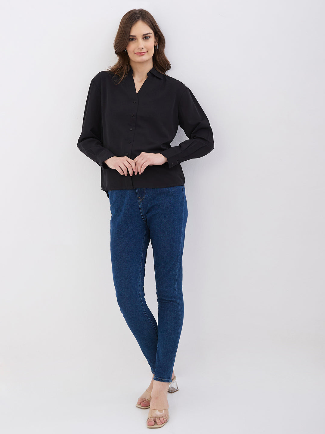 Spykar Black Regular Fit Casual Shirts For Women
