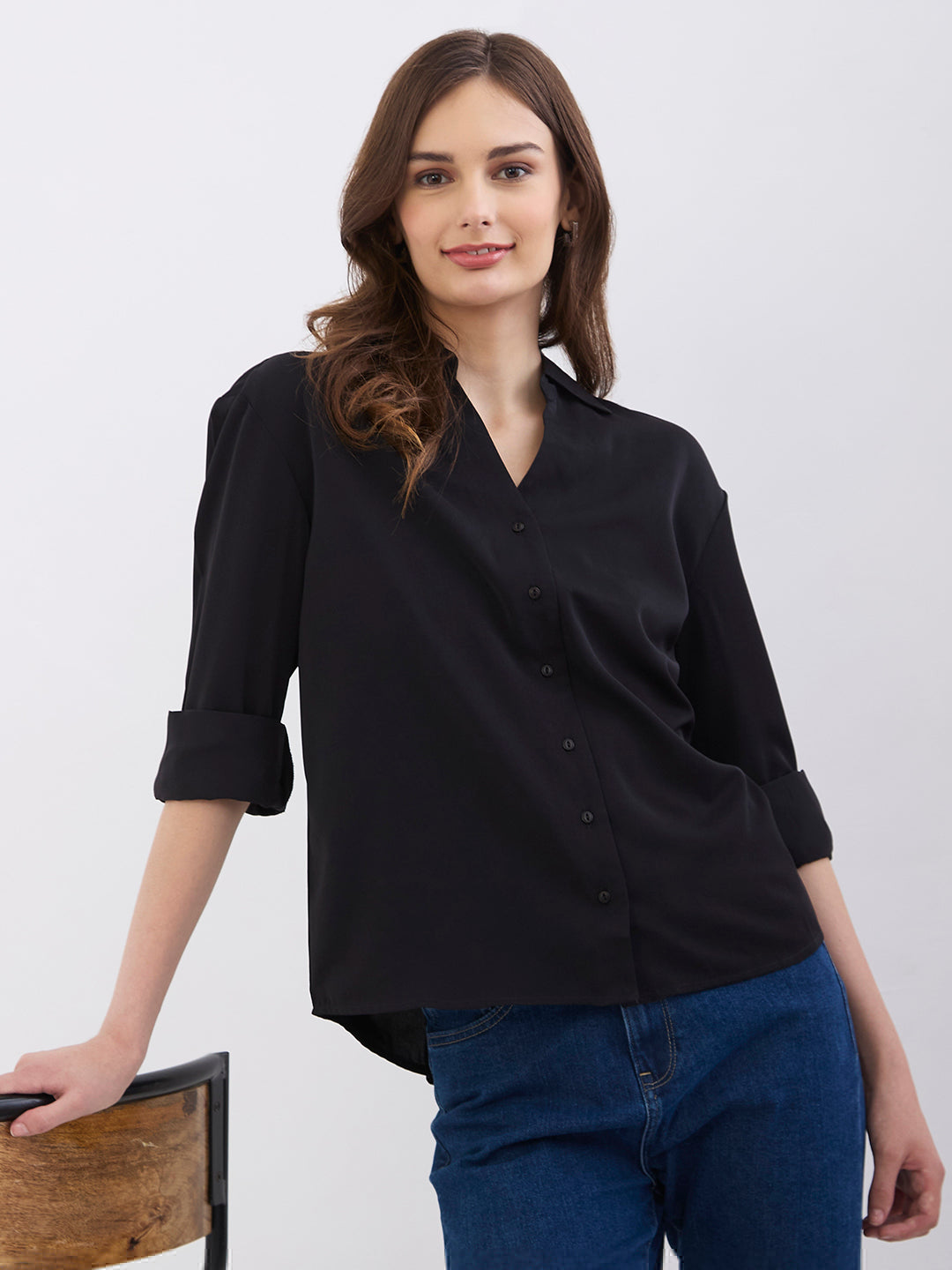 Spykar Black Regular Fit Casual Shirts For Women