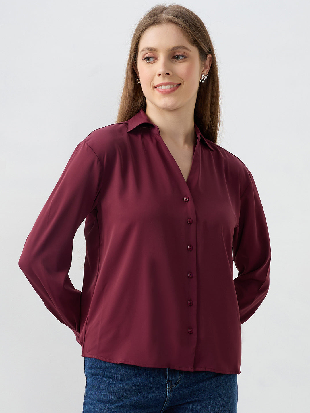 Women Shirt Wine Regular Fit