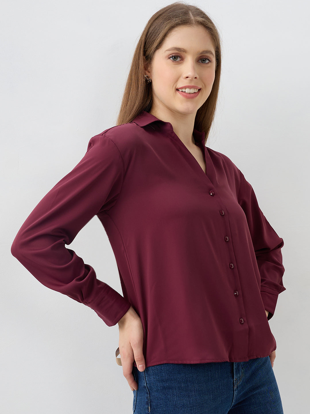 Spykar Wine Regular Fit Shirts For Women